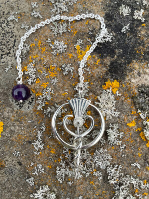 Large Silver Thistle Logo Pendulum with Amethyst