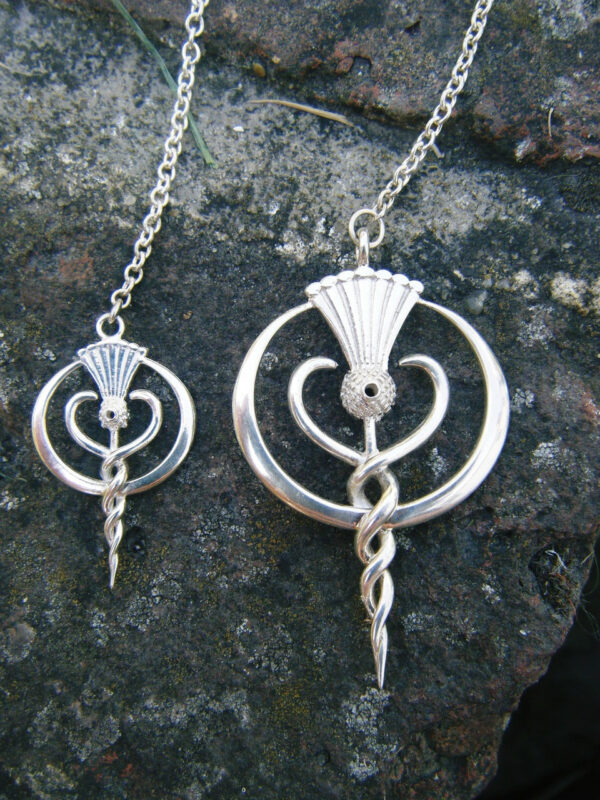 Findhorn Flower Essences large and small logo pendulums - made to order in both silver and gold