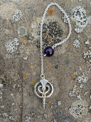 Small Silver Thistle Logo Pendulum with Amethyst